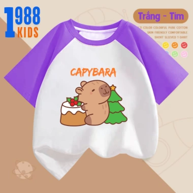 Áo thun Capybara Noel cho Bé - Cộc tay, cotton mát, size 15-40kg, nhiều màu, mã TE141, chỉ 90.000 VND