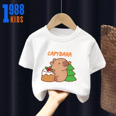 Áo thun Capybara Noel cho Bé - Cộc tay, cotton mát, size 15-40kg, nhiều màu, mã TE141, chỉ 90.000 VND