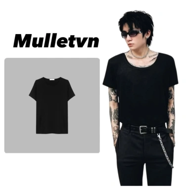 Áo Thun Cổ Rộng Nam Nữ Basic Cotton Tay Ngắn Slimfit Đen Trắng Giá 105k
