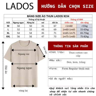 Áo thun cổ tròn ngắn tay thêu sói LADOS-9.234 100% cotton siêu mát, thấm hút mồ hôi - 144.000₫