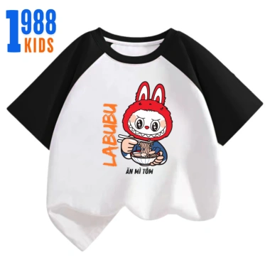 Áo thun cộc tay LABUBU ăn mì cho bé - cotton mềm mịn, thoáng mát, chỉ 108.000đ