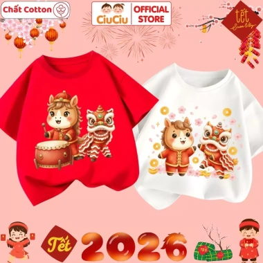 Áo Thun Cộc Tay Tết Bính Ngọ 2.026 Bé Trai & Bé Gái - CIUCIU KID Cotton Co Dãn, Mềm Mát 4