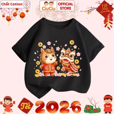 Áo Thun Cộc Tay Tết Bính Ngọ 2.026 Bé Trai & Bé Gái - CIUCIU KID Cotton Co Dãn, Mềm Mát 8