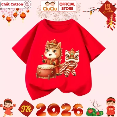 Áo Thun Cộc Tay Tết Bính Ngọ 2.026 Bé Trai & Bé Gái - CIUCIU KID Cotton Co Dãn, Mềm Mát 10