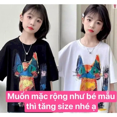 Áo thun cotton bé gái 19-52kg họa tiết mèo loang cá tính đi học đi chơi giảm còn 99.000₫