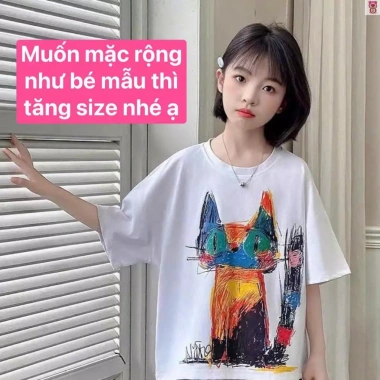 Áo thun cotton bé gái 19-52kg họa tiết mèo loang cá tính đi học đi chơi giảm còn 99.000₫