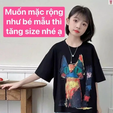 Áo thun cotton bé gái 19-52kg họa tiết mèo loang cá tính đi học đi chơi giảm còn 99.000₫