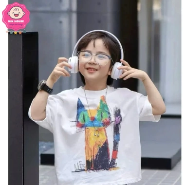 Áo thun cotton bé gái 19-52kg họa tiết mèo loang cá tính đi học đi chơi giảm còn 99.000₫