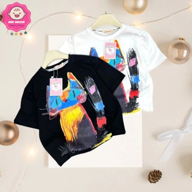 Áo thun cotton bé gái 19-52kg họa tiết mèo loang cá tính đi học đi chơi giảm còn 99.000₫