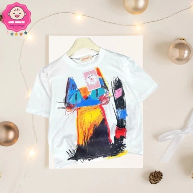 Áo thun cotton bé gái 19-52kg họa tiết mèo loang cá tính đi học đi chơi giảm còn 99.000₫