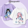 Áo thun Cotton bé gái BabyloveGO tay lỡ rộng, in hình cute dễ thương - 119.000₫