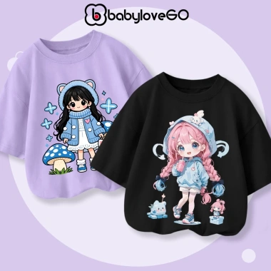 Áo thun Cotton bé gái BabyloveGO tay lỡ rộng, in hình cute dễ thương - 119.000₫