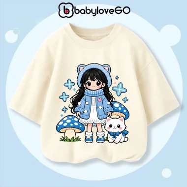 Áo thun Cotton bé gái BabyloveGO tay lỡ rộng, in hình cute dễ thương - 119.000₫