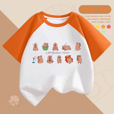 Áo Thun Cotton Bé Trai và Gái In Hình Capybara - Nhiều Màu, Giá 90.000₫