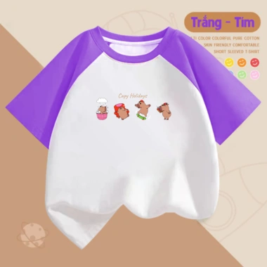 Áo Thun Cotton Bé Trai và Gái In Hình Capybara - Nhiều Màu, Giá 90.000₫