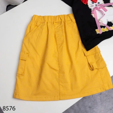 Áo Thun Cotton Hình Mèo Nơ, Chân Váy Kaki, Túi Hộp Thời Trang Bé Gái 11-40kg Giá 210.000₫