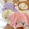 Áo thun cotton hữu cơ bé gái tay ngắn in hoạt hình mùa hè Hàn Quốc - 97.236đ