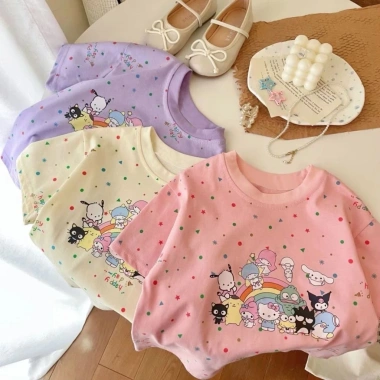 Áo thun cotton hữu cơ bé gái tay ngắn in hoạt hình mùa hè Hàn Quốc - 97.236đ