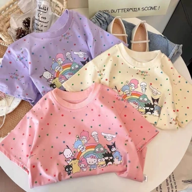 Áo thun cotton hữu cơ bé gái tay ngắn in hoạt hình mùa hè Hàn Quốc - 97.236đ
