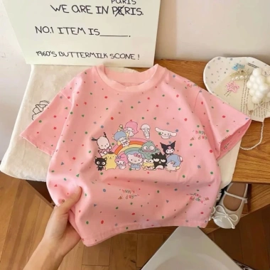 Áo thun cotton hữu cơ bé gái tay ngắn in hoạt hình mùa hè Hàn Quốc - 97.236đ