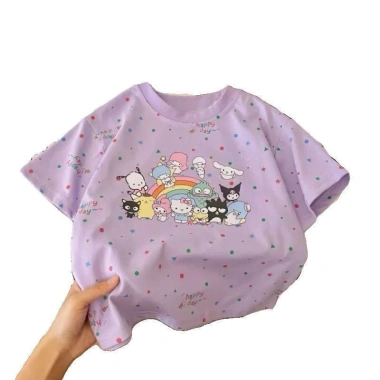 Áo thun cotton hữu cơ bé gái tay ngắn in hoạt hình mùa hè Hàn Quốc - 97.236đ