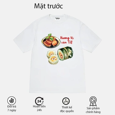 Áo thun cotton in Hương vị Tết cho nam nữ – Họa tiết bánh tét truyền thống, giảm giá 18% chỉ 79.200₫