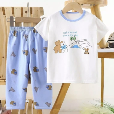 Áo thun Cotton nguyên chất cho trẻ em – tay ngắn + quần dài, đồ mặc nhà mỏng, giá ưu đãi 289.868 VND