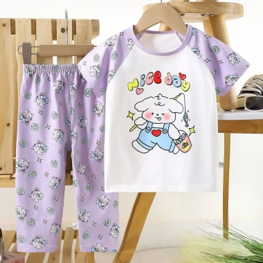 Áo thun Cotton nguyên chất cho trẻ em – tay ngắn + quần dài, đồ mặc nhà mỏng, giá ưu đãi 289.868 VND