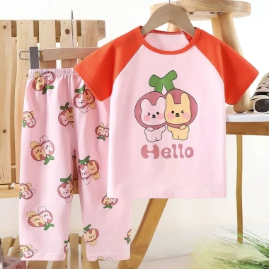Áo thun Cotton nguyên chất cho trẻ em – tay ngắn + quần dài, đồ mặc nhà mỏng, giá ưu đãi 289.868 VND