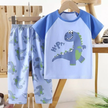 Áo thun Cotton nguyên chất cho trẻ em – tay ngắn + quần dài, đồ mặc nhà mỏng, giá ưu đãi 289.868 VND