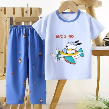 Áo thun Cotton nguyên chất cho trẻ em – tay ngắn + quần dài, đồ mặc nhà mỏng, giá ưu đãi 289.868 VND