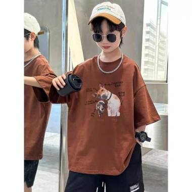 Áo thun cotton phong cách Hàn mùa hè cho trẻ 1‑13 tuổi, cổ tròn, Baju Budak Kanak – Giá ưu đãi 143.332 VND