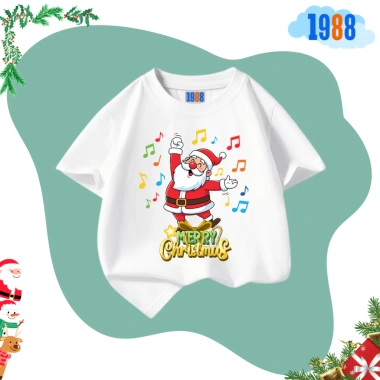 Áo thun cotton trắng 1.988kids in hình Ông già Noel cho bé trai, bé gái - 90.000đ