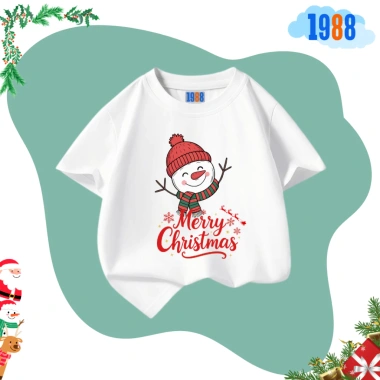 Áo thun cotton trắng 1.988kids in hình Ông già Noel cho bé trai, bé gái - 90.000đ