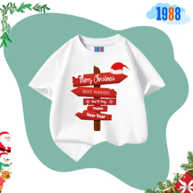Áo thun cotton trắng 1.988kids in hình Ông già Noel cho bé trai, bé gái - 90.000đ