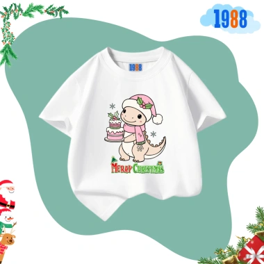 Áo thun cotton trắng 1.988kids in hình Ông già Noel cho bé trai, bé gái - 90.000đ