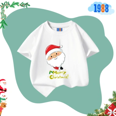 Áo thun cotton trắng 1.988kids in hình Ông già Noel cho bé trai, bé gái - 90.000đ