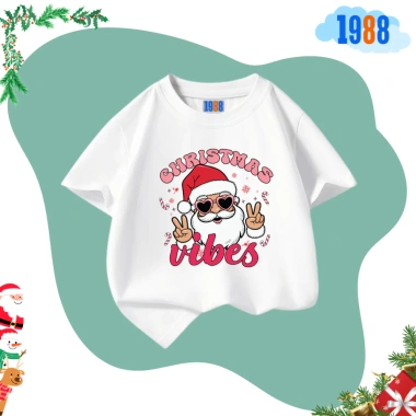 Áo thun cotton trắng 1.988kids in hình Ông già Noel cho bé trai, bé gái - 90.000đ