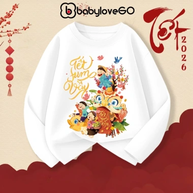 Áo thun dài tay bé gái BabyloveGO mùa thu đông, thun cotton in hình Baby Three mẫu mới siêu yêu - 129k