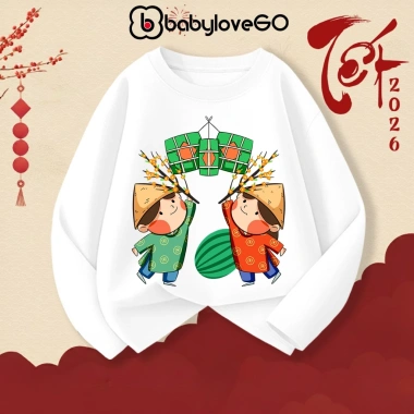 Áo thun dài tay bé gái BabyloveGO mùa thu đông, thun cotton in hình Baby Three mẫu mới siêu yêu - 129k