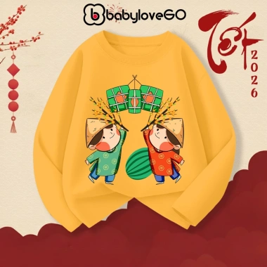 Áo thun dài tay bé gái BabyloveGO mùa thu đông, thun cotton in hình Baby Three mẫu mới siêu yêu - 129k