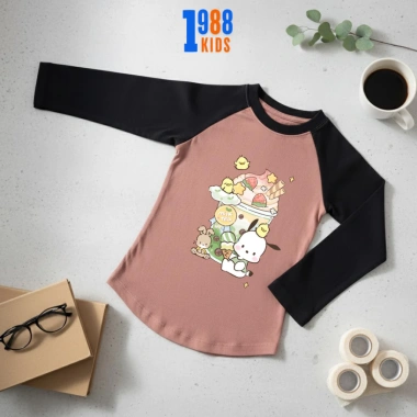 Áo thun dài tay bé gái Pochacco ly trà sữa cotton mềm mại, thoải mái 2