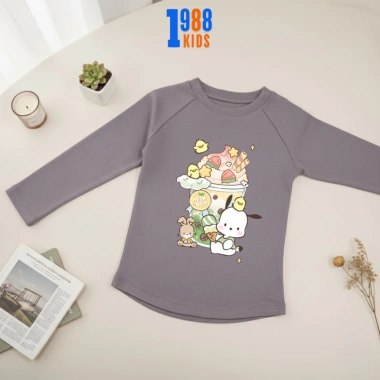 Áo thun dài tay bé gái Pochacco ly trà sữa cotton mềm mại, thoải mái 3