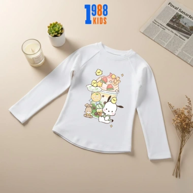 Áo thun dài tay bé gái Pochacco ly trà sữa cotton mềm mại, thoải mái 6