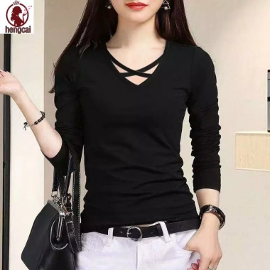 Áo thun dài tay cổ chữ V mỏng style Hàn Quốc size lớn mùa xuân thu, giá 151,416 VND