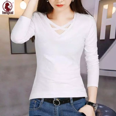 Áo thun dài tay cổ chữ V mỏng style Hàn Quốc size lớn mùa xuân thu, giá 151,416 VND