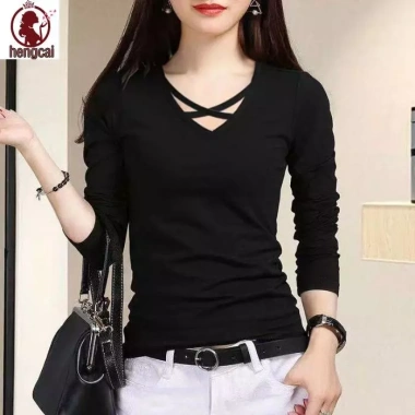 Áo thun dài tay cổ chữ V mỏng style Hàn Quốc size lớn mùa xuân thu, giá 151,416 VND
