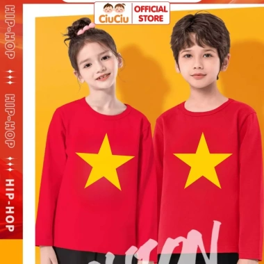 Áo Thun Dài Tay Cờ Đỏ Sao Vàng Việt Nam Cho Bé Trai và Bé Gái CIUCIU KID Cotton Giá 110k