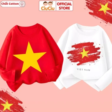 Áo Thun Dài Tay Cờ Đỏ Sao Vàng Việt Nam Cho Bé Trai và Bé Gái CIUCIU KID Cotton Giá 110k