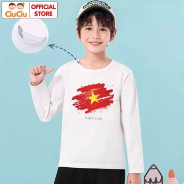 Áo Thun Dài Tay Cờ Đỏ Sao Vàng Việt Nam Cho Bé Trai và Bé Gái CIUCIU KID Cotton Giá 110k
